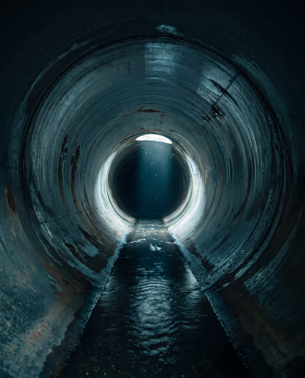 Inside an ageing water main, distant light at the end of the pipe