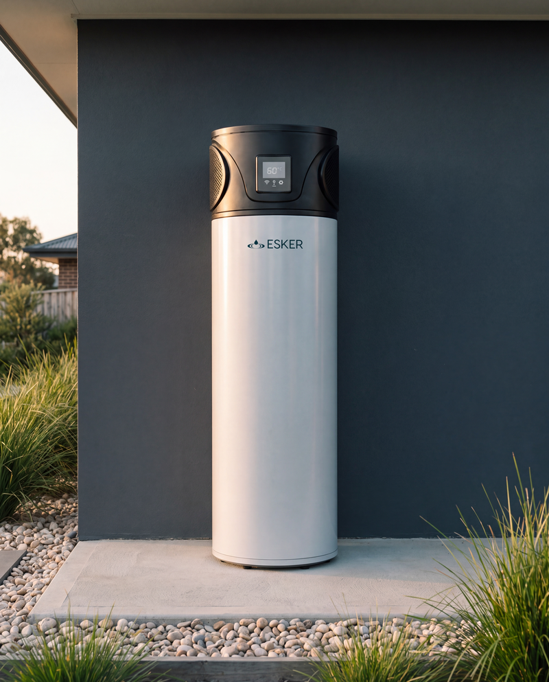 Esker ThermoSteel standing against the dark rendered wall of an Australian home